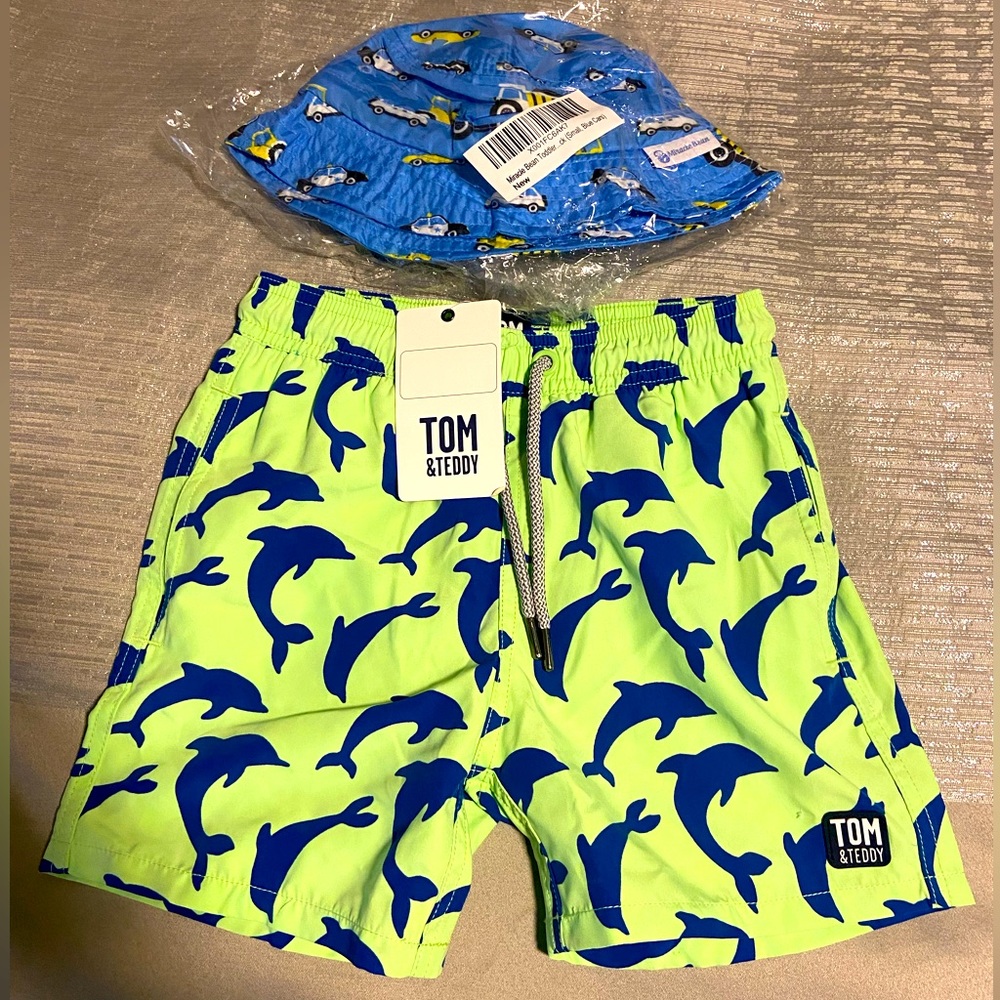 Tom & Teddy Boys Bathing Suit Trunks NWT comes with a free hat!